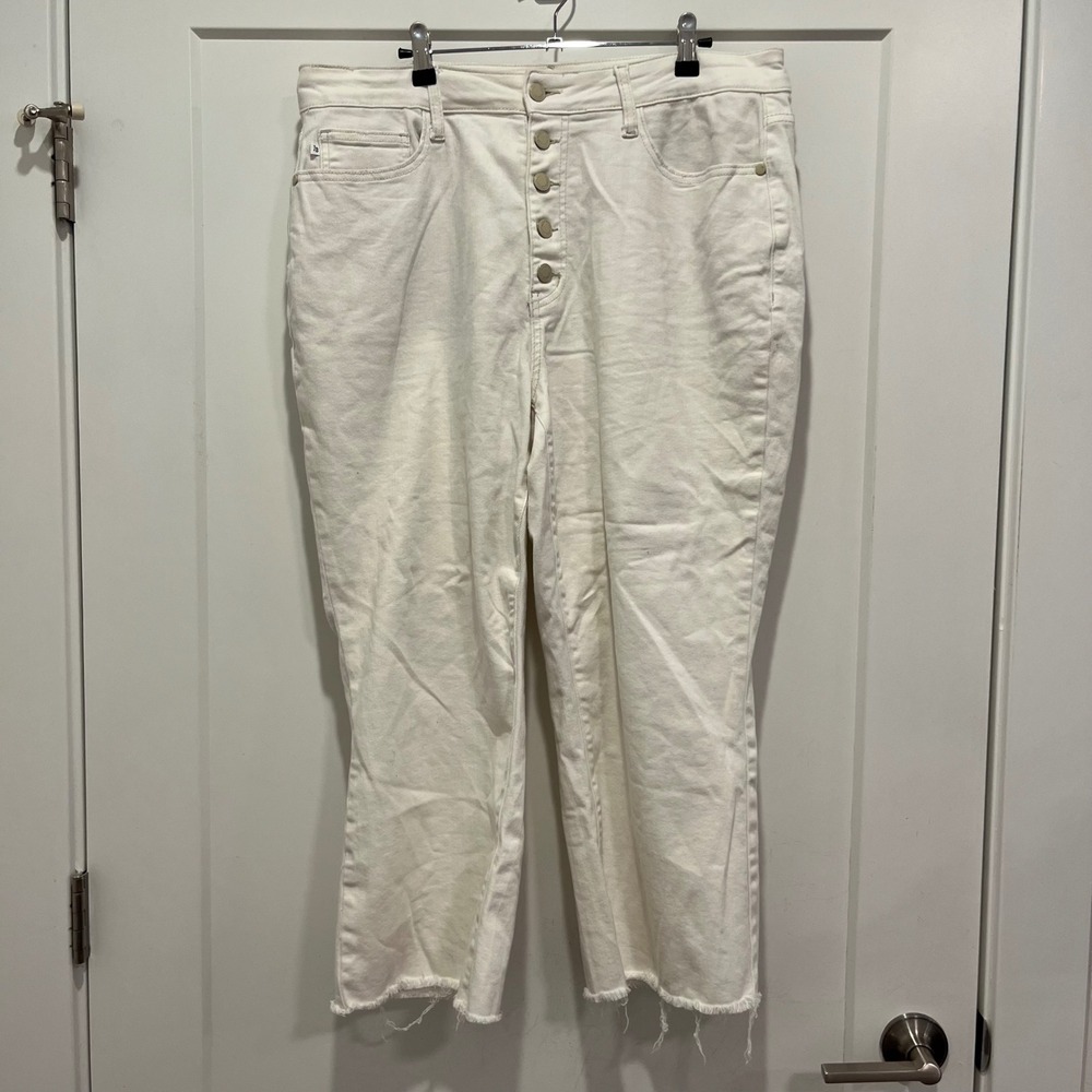 Judy Blue White Wide Leg Crop Jeans High Rise Button Fly Raw Hem 18W JB88674-WHT